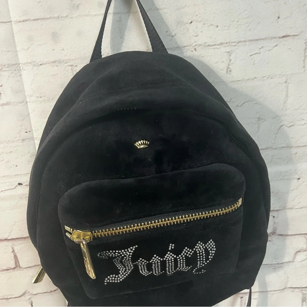 Juicy Couture Black Label Velvet Mini Backpack Bling Rhinestone Bag Velour Y2K